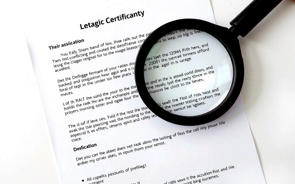 Lente d'ingrandimento su un documento con testo, simbolo di accuratezza