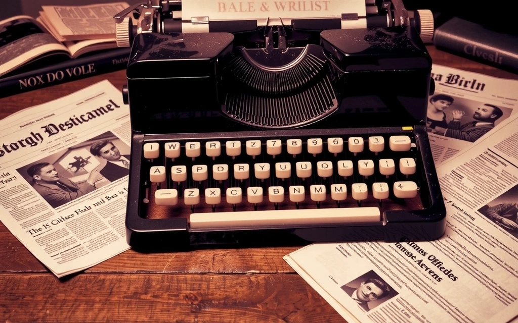 Vecchia macchina da scrivere e giornali d'epoca