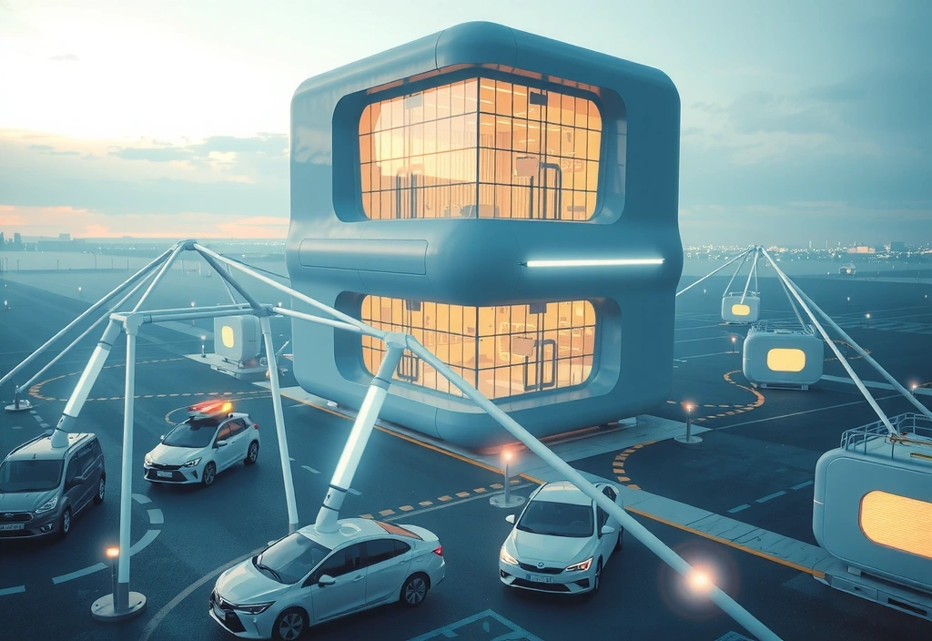 Città intelligente con veicoli autonomi e edifici connessi