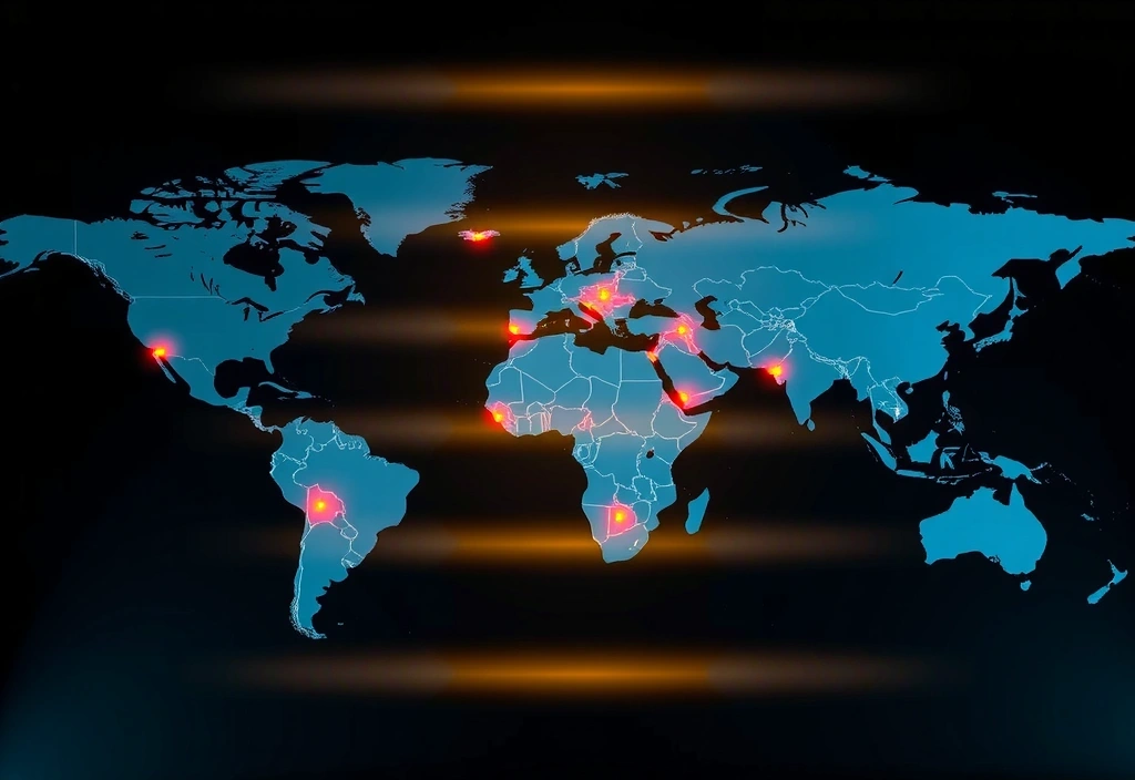 Mappa del mondo con indicatori luminosi