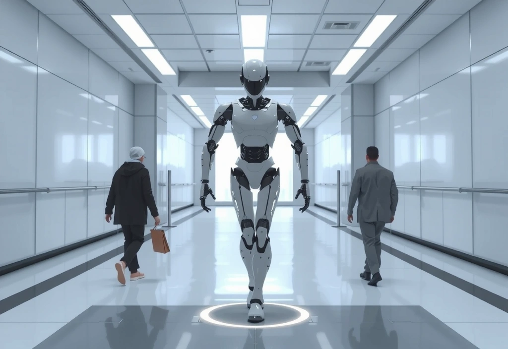 Robot umanoide che cammina in un ambiente di ricerca