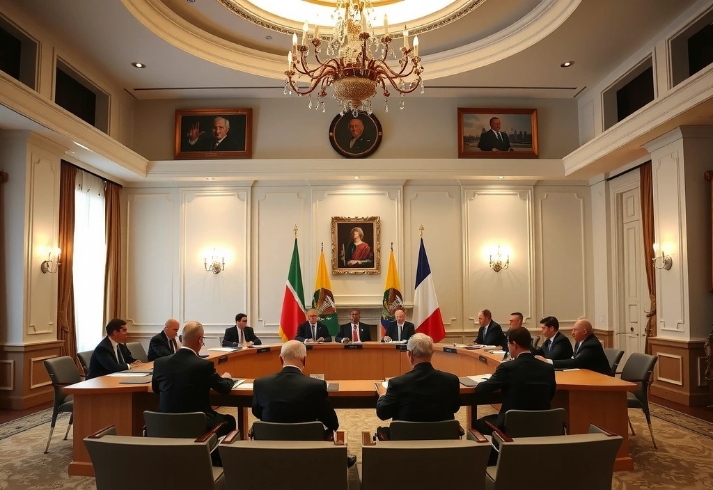 Vertice di leader mondiali in un'elegante sala conferenze